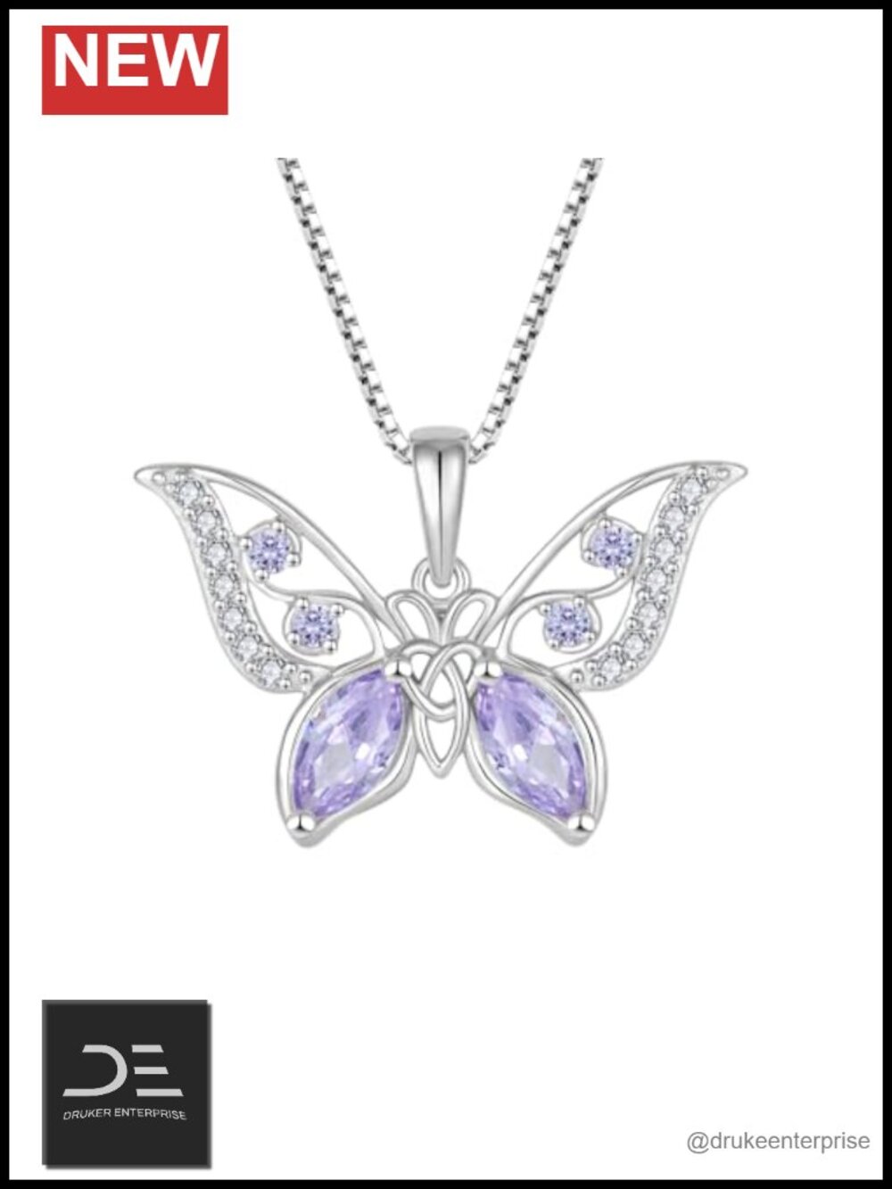 Butterfly Necklace 925 Sterling Silver Birthstone Pendant Adjustable Chain